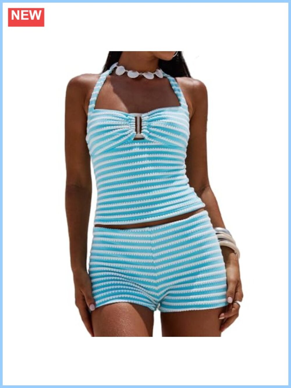 Knit Striped Sleeveless Top Shorts Set Lounge Beach Y2K Outfit